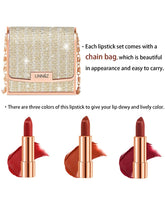 Gireatick Matte Lipstick Makeup Set for Woman, 3pcs Long Lasting Velvet Lipstick in One Glamour Chain Bag, Non-Stick Cup Red Lipstick, Not Fade Waterproof, Color Sensational Lipstick set, Lip Kit Gift Set